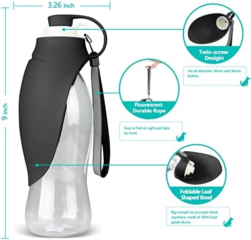 TIOVERY Dog Water Bottle, Portable Pet Water Dispenser Feeder Leak Proof with Drinking Cup Dish Bowl for Outdoor Walking, Hiking, Travel, 20OZ Water Bottle Fit for Small to Large Dogs and Cats Black - Image 3