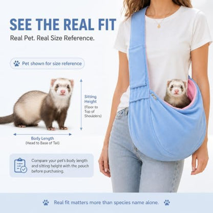 Ferret Sling Carrier, Soft Fleece Small Pet Carrier Bag with Adjustable Shoulder Strap, Hands-Free Bonding Travel Pouch for Guinea Pigs, Kittens, Puppies & Small Rabbits Under 10 lbs, Blue - Image 4