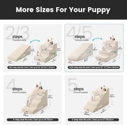 Gardner Pet Dog Stairs for Small Dogs 22" H, 2 in 1 Transformable 4-Step Pet Stairs and Dog Ramp for Couch Bed (23-27 in), Adjustable Pet Steps Beige - Image 3