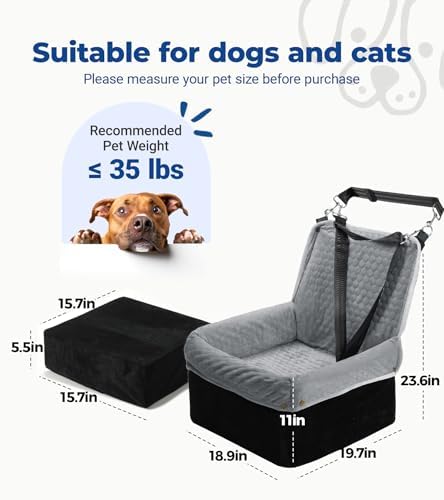 Dog Car Seat for Small Dogs, Travel Pet Car Bed with Removable Waterproof Cover, Memory Foam Dog Booster Seats Up to 35 lbs, Safety Belt and Storage Pocket (Gray) - Image 3