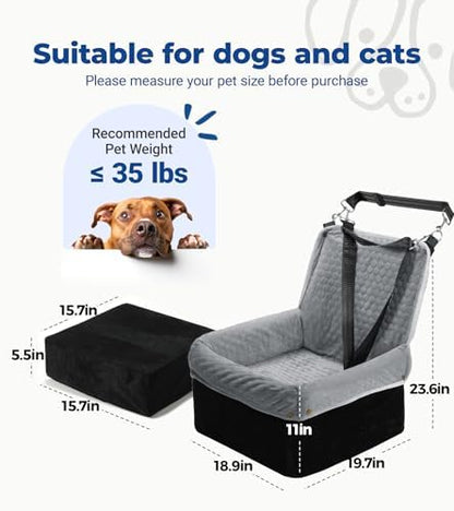 Dog Car Seat for Small Dogs, Travel Pet Car Bed with Removable Waterproof Cover, Memory Foam Dog Booster Seats Up to 35 lbs, Safety Belt and Storage Pocket (Gray) - Image 3