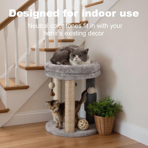 MECOOL 4in1 Small Cat Tree,Scratching Post with Tower Soft Bed, Sisal Carpet Jute Posts with Three Hanging Ball Toys and Massage Brush for Indoor Cats and Kittens - Image 5