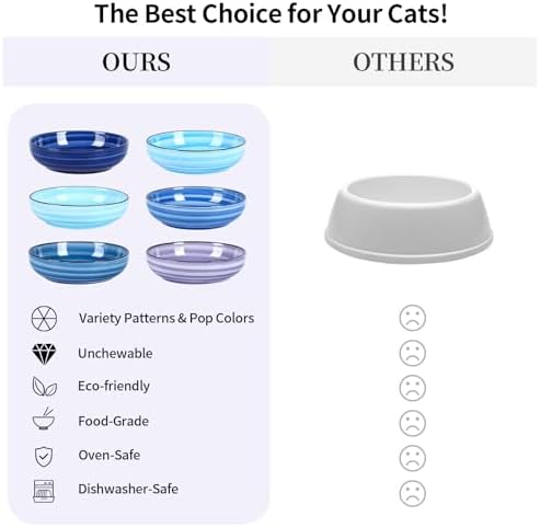 Selamica Ceramic Cat Bowls Set of 6, 5.6 Inch Cat Food Bowl, Gradient Blue - Image 6