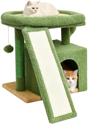 Small Cactus Cat Tree for Indoor Cats, Green Cat Tower with Scratching Post & Board, Unique Cactus Cat House with Perch for Kittens, Stable Condo and Stand (Green) by SIYIPURR