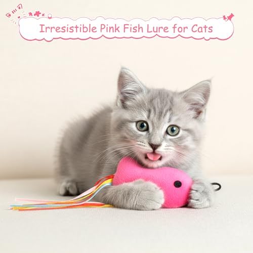 5 Pcs Cat Toys Rose Red Fish, Premium Cat Wand Toy Accessories with Ribbons Catnip Toys for Indoor Cats Exercise and Play - Image 6