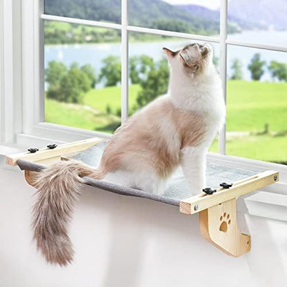 AMOSIJOY Cat Windowsill Perch with Wood & Metal Frame for Large Cat, 27.5in by AMOSIJOY