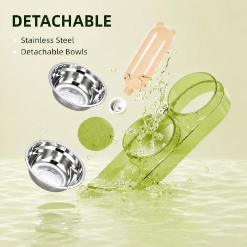 Marchul 3 in 1 Stainless Steel Cat Food and Water Bowl Set, Elevated Cat Bowls Water Dispenser, Tilted Raised 3 Pet Bowls for Indoor Cats, Small or Medium Sized Dogs（Green） - Image 3
