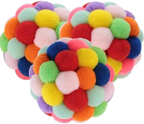 Smokey's Stash Plush Pom Cat Balls with Bells Inside, Colorful and Fuzzy Cat Toys for Indoor Kittens (3 Pack Medium Balls) by Smokeysstash