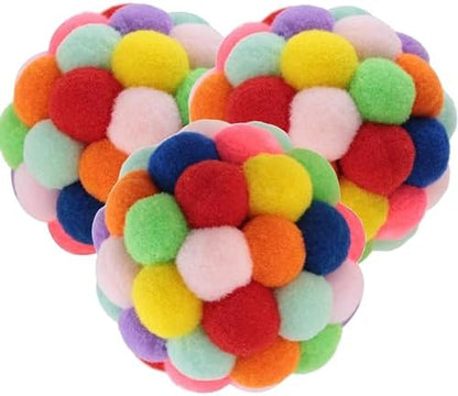 Smokey's Stash Plush Pom Cat Balls with Bells Inside, Colorful and Fuzzy Cat Toys for Indoor Kittens (3 Pack Medium Balls) by Smokeysstash