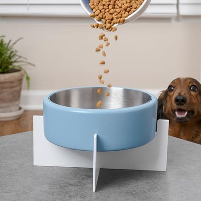 DBL3000C Intersecta Small/Medium Concrete and Stainless Steel Bowl 16oz (2 Cups) with Metal Stand Pet Feeder, Blue/White - Image 2