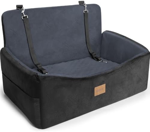 Dog Car Seat for Large Medium Sized Dogs Under 55 lbs, Dog Booster Seat for 2 Small Dogs with Detachable Washable Cover and Cushion, Memory Foam Pet Car Seat with 2 Safety Belts and Storage Pockets by JOEJOY