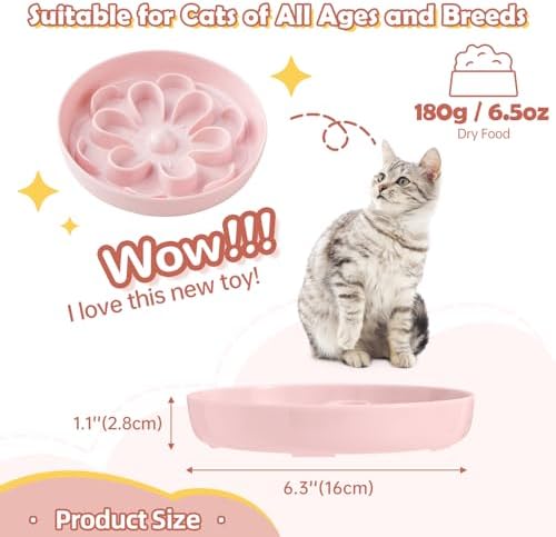 Slow-Food Cat Bowl - Made of Melamine, Suitable for Both Dry and Wet Food - Cute Flower Maze Pattern, Promotes Healthy Feeding and Helps Protect Whiskers - Dishwasher Safe - 6.3 in Wide x 1.1 in high - Image 2