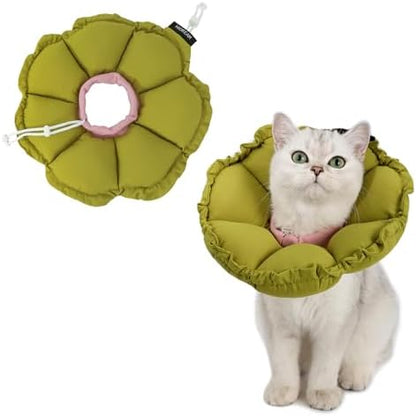 H HIDREAM Soft Cat Cone Collar， Cute Adjustable Cat Recovery Collar，Elizabethan e Collar that can Protect Head and Foot Wounds，Green Flower All-Season Style by HHIDREAM