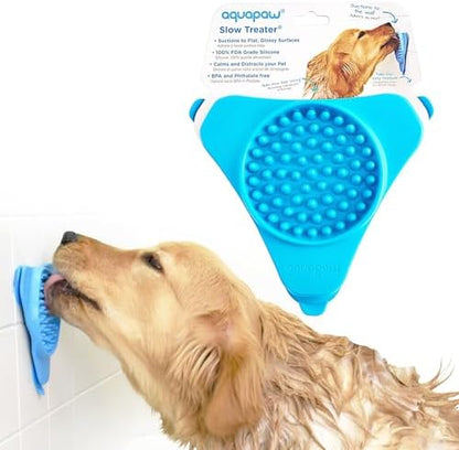Aquapaw Dog Licking Mat - Suction Slow Feeder & Feeding Mat - Bath Toy Dispenser for Dog Bath Toys & Grooming Treats - Grooming Lick Pad for Peanut Butter Treat & Shower Snack Holder - Blue by Aquapaw