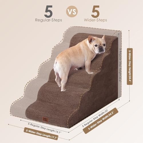 EHEYCIGA Curved Dog Stairs Ramp, 5-Step Extra Wide High Beds, Dog Steps - Image 4