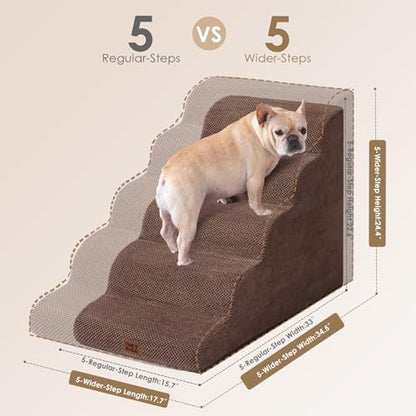 EHEYCIGA Curved Dog Stairs Ramp, 5-Step Extra Wide High Beds, Dog Steps - Image 4