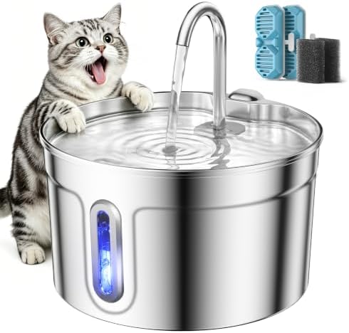 Stainless Steel Cat Water Fountain - 74oz/2.2L Ultra-Silent by LuvMypett