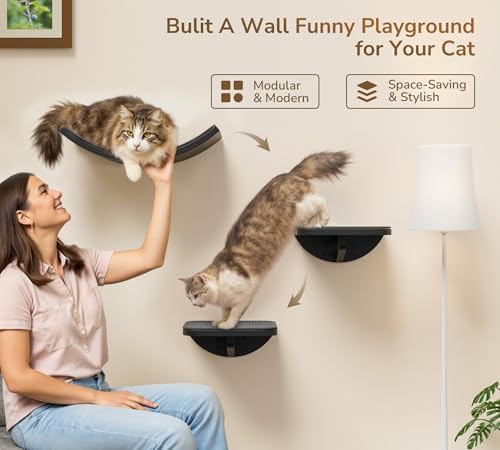 Wall Mounted Curved Cat Hammock with Grey Sisal Pad – Scratch-Friendly Cat Nest Perch for Wall – Large Floating Bed for Indoor Cats - Image 4