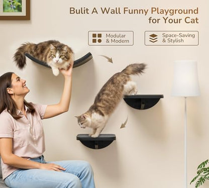 Wall Mounted Curved Cat Hammock with Grey Sisal Pad – Scratch-Friendly Cat Nest Perch for Wall – Large Floating Bed for Indoor Cats - Image 4