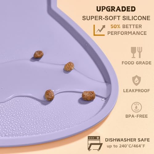 Cat Food Mat, Silicone Non Slip Dog Bowl Mat Waterproof Cat Feeding Mat Stop Food Spills and Water Messes Out to Floor Pet Food Mat (Periwinkle Blue, 20" x 12") - Image 3
