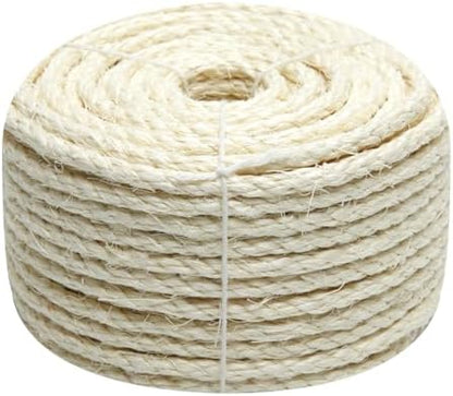 Natural Sisal Rope 8mm 98-Feet for Cat Scratching Post Tree Tower Replacement Repair and Replace, DIY Hemp Twine Rope for Cat Scratching Furniture Window Perch and Crafts Gardening Home Decorating by Juomid