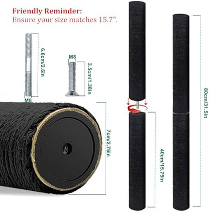 Gothic & Goth Cat Tree Tower Replacement Post - Black, 2 Pack, 15.7in Scratching Post Pole with M8 Screws, Natural Sisal for Cat Tree Repair & Rebuild - Image 2