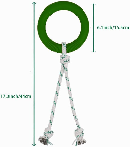 Green Sheep Medium Natural Rubber Ring Rope Toy for Dogs, Durable Chew & Interactive Dog Toy for Small to Large Dogs, Pet Toys with Recycle Cotton Rope for Tug of War & Play, Green