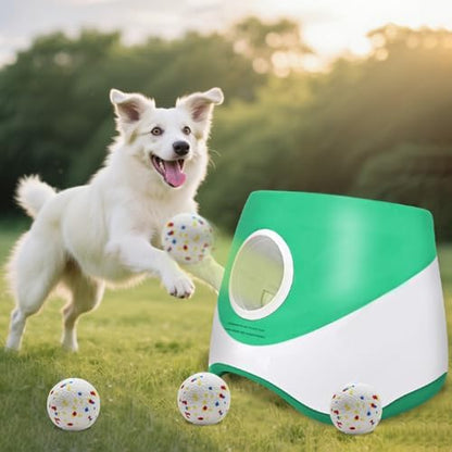 Automatic Dog Ball Launcher for Small to Medium Dogs, 2.2 Inch ETPU Dog Ball Thrower, 3 Distance Adjustable 19-39 Ft Interactive Dog Toy, Mental Stimulating Puppy Toy with 4 ETPU Balls (Green) by Unknown