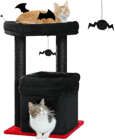 PEQULTI Small Cat Tree Tower for Indoor Cats, Sisal Post & Cozy Condo Black by PEQULTI