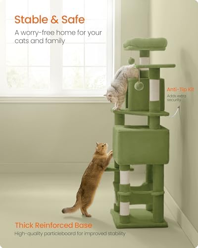 Feandrea Cat Tree, 59.5-Inch Tall Cat Tower, Multi-Level Condo, Grass Green - Image 6