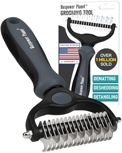 Maxpower Planet Pet Grooming Brush - Double Sided Undercoat Rake for Dogs and Cats, Extra Wide, Reduce Shedding by 95%, Grey by MaxpowerPlanet