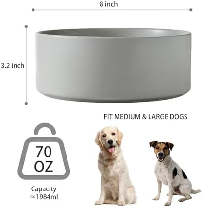 8'' Ceramic Dog Bowl - 70Oz Classic Dogs Food & Water Bowl for Medium and Large Breeds, Heavy-Duty Non-Slip Dog Dish, Food Grade Stoneware Pet Bowl, Dishwasher & Microwave Safe, Grey - Image 3