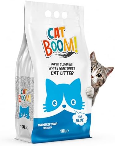 CatBoom Premium White Bentonite Clumping Clay Cat Litter Marseille Soap | Super Absorbent Fine Granule Kitty Supplies | 99.5% Dust Free Multi-Cat Formula | Low Tracking Paw-Friendly 18.5 lb by MakroFood