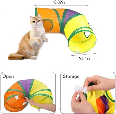 Cat Tunnel with Play Ball, Interactive Peek-a-Boo Cat Toys Cat Tube Toy, Colorful L-Tunnel - Image 2