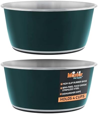 Master Pet Supply Stainless Steel Dog Bowls Set of 2 - Emerald Sea - 32 Oz by MasterPetSupply
