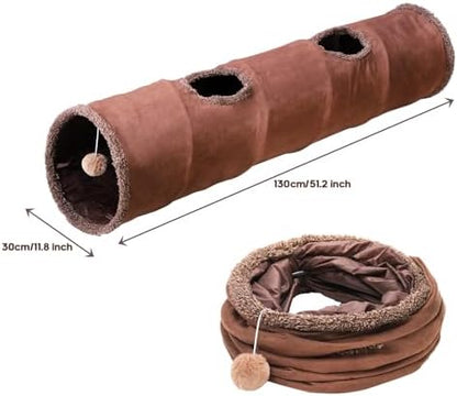 ZENFUN 51"x 12" Collasiple Cat Play Tunnel, Cats Tubes and Tunnels, Cat Foldable Hide and Seek Tunnel Toy, Brown Suede Pet Tube Toy for Rabbits, Ferrets, Puppy, Diameter 12 Inch - Image 2