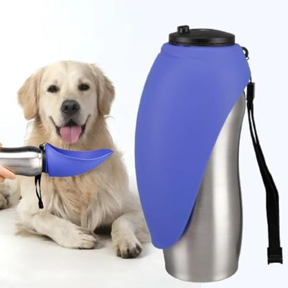 Portable Dog Water Bottle, 24 oz, Stainless Steel, Convenient Pet Water Dispenser, Collapsible Travel Bowl, Walking, Hiking, and Outdoor Activity, Compatible with Various Pets, Houd2Go (Blue, 24oz) by Unknown