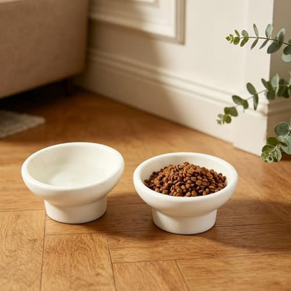 Karibiber Marble Elevated Cat Bowl, White Weighted Raised Cat Food & Water Bowl, Whisker-Friendly Stone Cat Dish with Non-Slip Stand, Heavy Water Bowls for Small Dog - Image 6