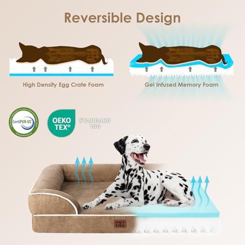 EHEYCIGA Orthopedic Dog Beds for Extra Large Dogs, Waterproof Memory Foam XL Dog Bed with Sides, Non-Slip Bottom and Egg-Crate Foam Big Pet Couch Bed with Washable Removable Cover, Camel - Image 4