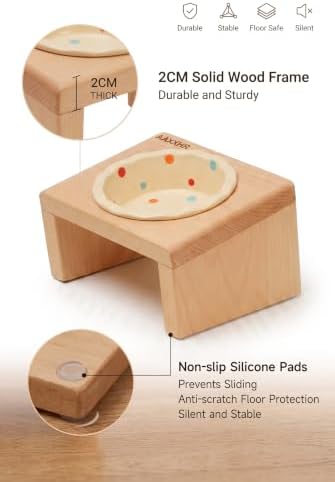 Elevated Cat Bowls with Natural Beech Wood Stand and Ceramic Bowl - Image 4
