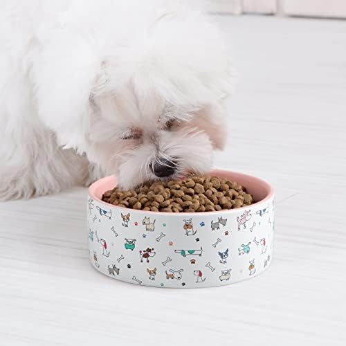 Fun Elements Ceramic Dog Bowls, Large Sized 64 Fl Oz Heavy Food and Water Bowl for Medium Dogs with Adorable Patterns (Large, Pink) - Image 5
