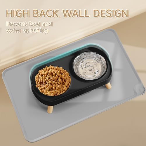 Elevated Cat Bowl with Food Mat, Raised Cat Food and Water Bowl Set for Indoor Cats, Splash Proof with 2 Stainless Steel Pet Food Bowls for Cats and Puppies,Whisker Fatigue and Dishwasher Safe (Black) - Image 3