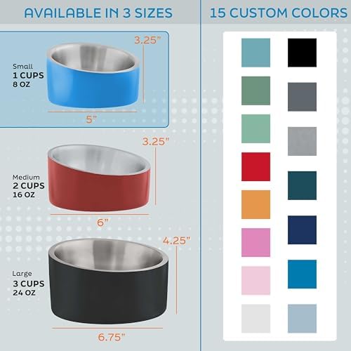 Master Pet Supply Stainless Steel Slanted Dog Cat Food Bowl 8 oz Hyper Pink - Image 2