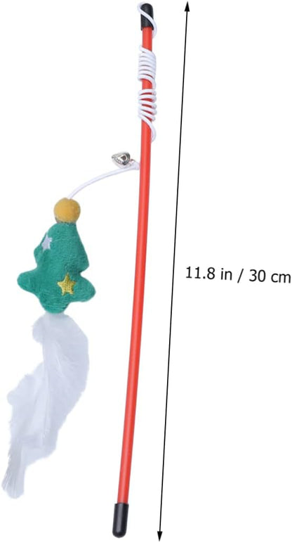NOLITOY 3 Pack Christmas Cat Tease Sticks Funny Interactive Toys Pet Training Wand Christmas Tree Theme