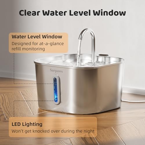 SARPAWS Cat Water Fountain Stainless Steel, 2.2L/74oz Pet Water Fountain for Cats Indoor, Ultra Quiet Cat Fountain for Cats and Small Animals, Cat Fountain for Drinking with 2 Filters & 2 Sponges - Image 5