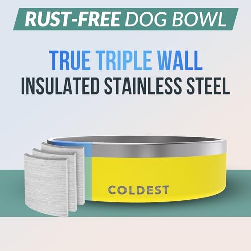 Coldest Dog Bowl - Anti Rust Metal, Non Slip, 3 Layers Insulated Stainless Steel Dog Bowls - Spill Proof & Heavy Duty - Water Bowl for Dogs, Cats & Pets, Dish Washer Safe (42 oz, Solar Yellow) - Image 3