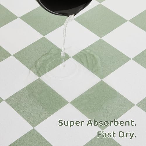 Checkered Dog Feeding Mat, Absorbent Mats for Dog Food and Water Bowl, Dispenser, Retro Modern Aesthetic Sage Green Checkerboard Pet Placemat for Dogs, Cats, Puppy Accessories, 12" X19” - Image 5