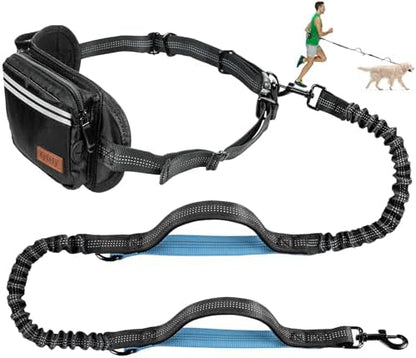 Kytely Hands Free Dog Leash with Zipper Pouch, Wide Padded Waist Dog Running Leash, Dual Padded Handles, Retractable Bungee for Walking Jogging Training Hiking by Kytely