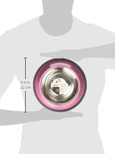 Iconic Pet 3 Cup/24 Oz Elegant Stainless Steel Color Splash Food/Water Bowl with Non Skid, Noise Free, Removable Rubber Ring - Dog/ Cat Feeding Bowl In color shade, Dishwasher Safe - Pink, 2 Bowls