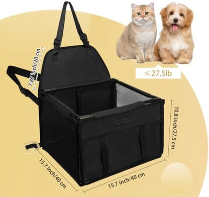 Dog Car Seat Foldable Dog Car Booster Seat Waterproof Breathable Oxford Travel Bag for Small to Medium Dogs, Puppies, and Pets-Pure Black-Upgrade - Image 3